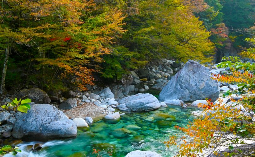 長野の川遊びができる清流　阿寺渓谷